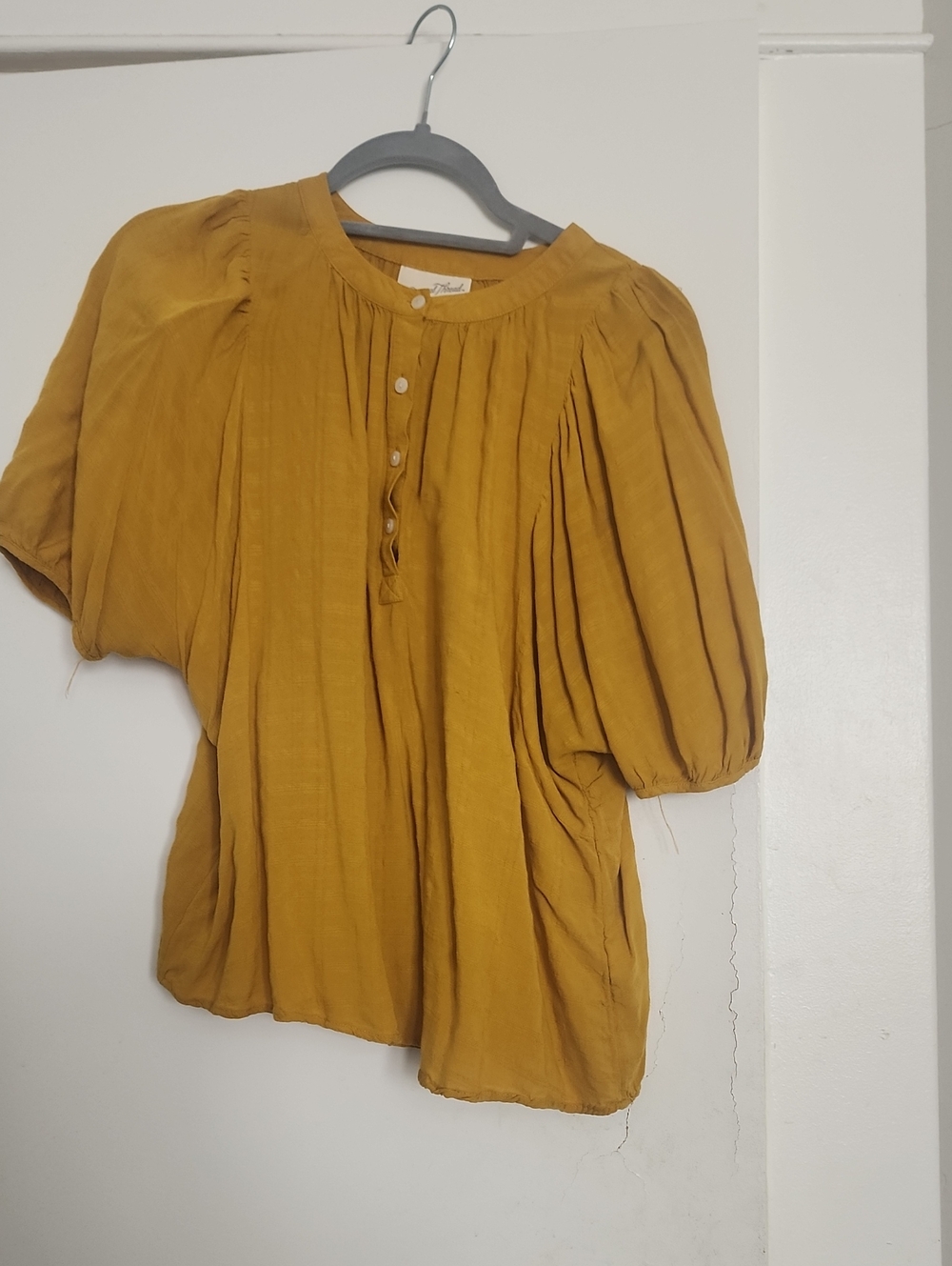 Universal Thread Mustard Puff-Sleeve Henley Blouse